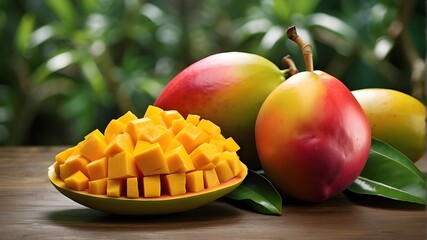 Wall Mural - A tropical paradise captured in a single fruit - a ripe mango, bursting with flavor and ready to be devoured.