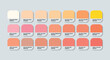 Salmon Color Guide Palette with color Names. Catalog Samples of Salmon with RGB HEX codes and Names. Color Palette Vector, Wood and Plastic Salmon Color Palette, Fashion Trend Pink Colors Palette