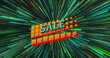 Image of blue sale text over yellow squares and green lights on black background