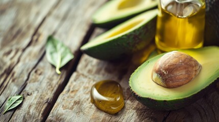 Wholesome Avocado Oil: Capturing the Essence of Avocado Fruit and Leaves- Presented in a Striking 