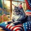 © Leticia - A cat sitting on a pillow realistic attractive harmony lively illustrator.