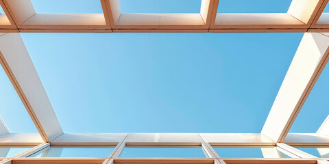 Wall Mural - White steel frame structure on blue sky background,