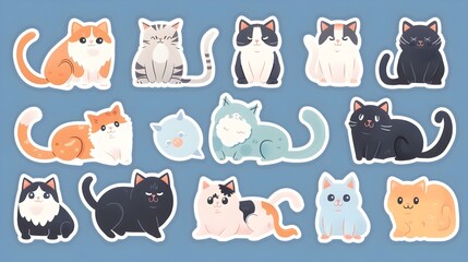  Cute Cartoon Cats in Variety of Poses and Expressions Ideal for Stickers Patterns and