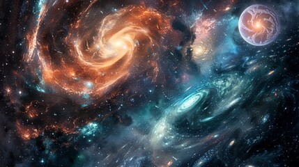 Wall Mural - majestic cosmic dance: spiral galaxies and nebulae in deep space