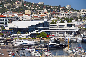 Sticker - Port with luxury yachts and boats in Cannes France summertime