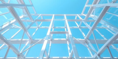 Wall Mural - White steel frame structure on  blue sky background,