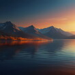 © zeroth - blue and orange lights over lake and mountain