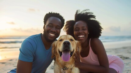 Couple and Dog on Beach