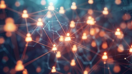 a team connection and social network symbol on a blurry background