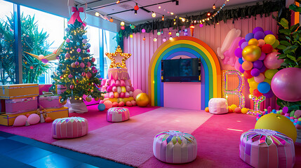 Colorful Birthday Party Room with Decorations