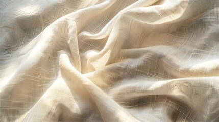 Aufkleber - Aesthetic neutral beige linen texture background with a soft abstract sunlight shadows and folds : Generative AI