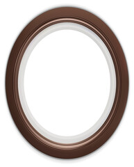 Wall Mural - Dark brown modern frame isolated on white background. Realistic oval frames mockup. Classic Photo wooden frame. Wood borders set for painting, poster, photo gallery. 3d png illustration.