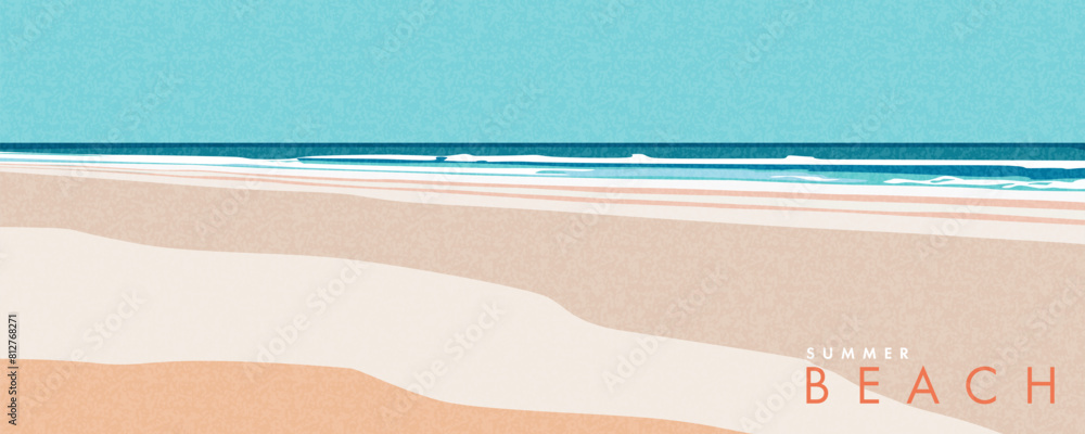 Abstract summer background with art illustration of sea beach and sky ...