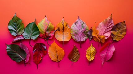 Aufkleber - Creative layout of colorful autumn leaves Flat lay Season concept : Generative AI