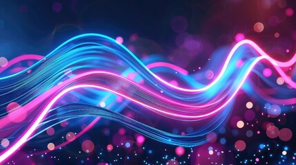 abstract background with pink blue glowing neon lines and bokeh lights. Data transfer concept