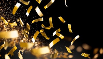 falling gold confetti texture overlay isolated on transparent background banner with selective motion blur