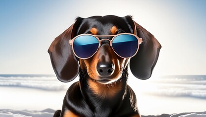 cartoon colorful dog with sunglasses on white background dachshund created with generative ai