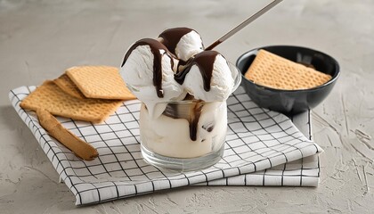 Wall Mural - smores ice cream sundae with chocolate sauce