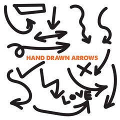 Wall Mural - hand drawn arrows symbol icons vector in transparent background