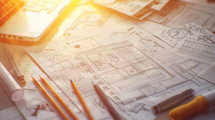 Leinwandbilder - Website designer Creative planning application development  draft sketch drawing template layout framework wireframe design studio  User experience concept : Generative AI