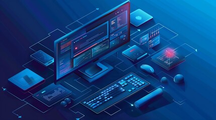 Professional web design and website development service isometric computer with web page layout project and desktop work tools : Generative AI