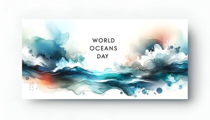 Wall Mural - Abstract watercolor illustration for world oceans day.