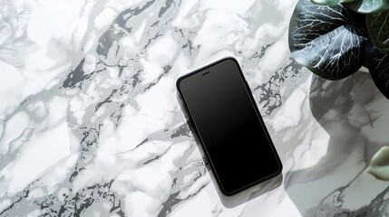 Aufkleber - Flatlay mobile phone on marble table Aesthetic elegant blog online shopping online store social media branding template with blank copy space : Generative AI