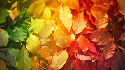 Wall Mural - autumn leaves rainbow color gradient autumn season change concept : generative ai