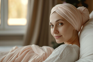 Radiant Young Woman in Headscarf, Cancer Survivor Portrait