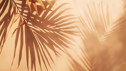 Aufkleber - Warm brown and beige summer color background with tropical palm shadow Two trend pastel paper and exotic plant shade layout Minimal flat lay with leaf silhouette overlay : Generative AI