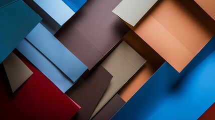 Poster - From above layout of colorful cardboard sheets in brown grey and blue shades : Generative AI