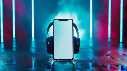 Aufkleber - Mobile phone screen mock up and headphones : Generative AI