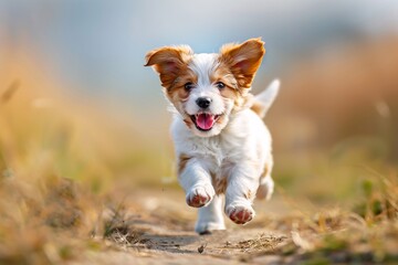 Wall Mural - Charming Puppy Running in a Field