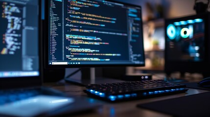 Leinwandbilder - Software development concepts and programming for various devices Software Engineer Computer programmer coding process chart testing platform Data analytics online safety : Generative AI