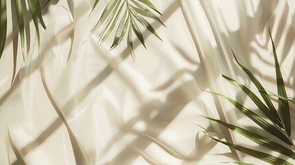 Aufkleber - Minimalist aesthetic natural background with tropical palm leaves sunlight shadow on a neutral beige textile copy space : Generative AI