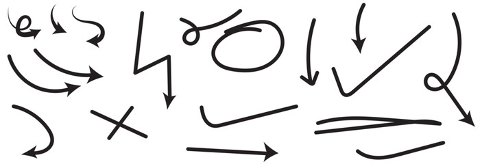 Wall Mural - set of hand-drawn arrows, circles and lines. collection of hand drawn arrows on a transparent backgr