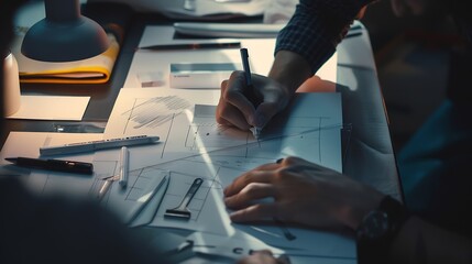 Aufkleber - UI UX website development team sketching wireframe layout for responsive web content in studio : Generative AI