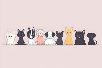 Charming Collection of Diverse Domestic Pets in Minimalist Flat Design