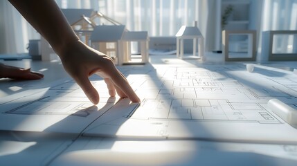Aufkleber - Interior architecture discussing with blueprint Engineering Concept : Generative AI