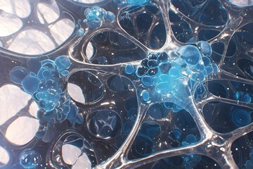 Fototapete - Captivating Electron Microscopy of Intricate Brain Neural Network Cells in Mesmerizing Blue Hues