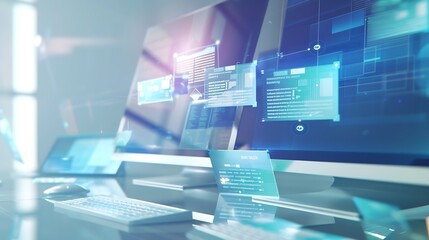 website design digital advertising agency concept with computer display and flying web page layout e