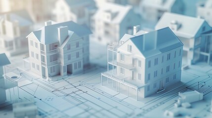 Aufkleber - Real estate housing project construction concept Residential building blueprint plan : Generative AI