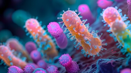 Poster - Vibrant Microscopic of Intricate Bacterial Structures in Captivating Scientific Imagery