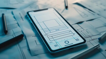 Aufkleber - UX mobile application wireframe Sketch prototype framework layout future app design project UI UX  user interface and user experience designer Creative concept for smartphone App devel : Generative AI