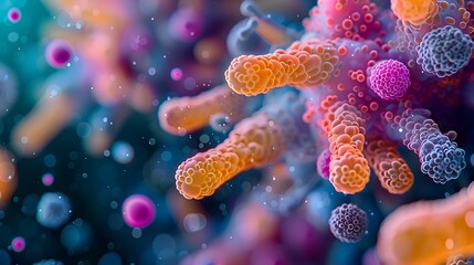 Fototapete - Captivating Microscopic Bacterial Landscape Vibrant Electron Microscopy of the Microbiological Realm