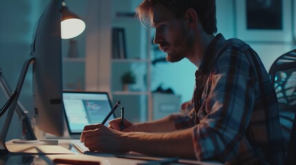 Designers man drawing website ux app development User experience concept : Generative AI
