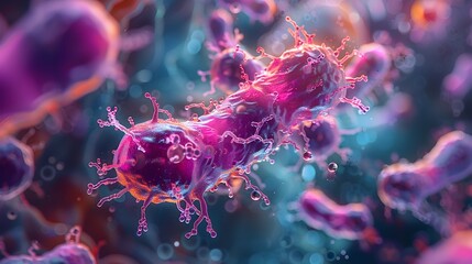 Poster - Vibrant and Intricate Microscopic Pathogen Viewed Through Electron Microscopy with Vivid Colors and Captivating Depth of Field