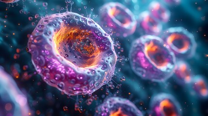 Poster - Captivating Microscopic of an Animal Cell Showcasing Intricate Structures Vibrant Colors and Cutting Edge Scientific Imagery