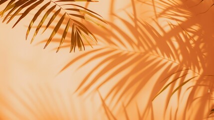 Aufkleber - Warm orange and beige summer color background with tropical palm shadow Two trend pastel paper and exotic plant shade layout Minimal flat lay with leaf silhouette overlay : Generative AI