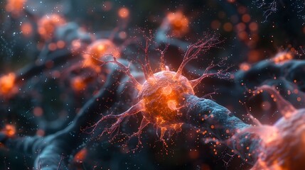 Poster - Intricate Microscopic Visualization of Cellular Structures in Vibrant Scientific Imagery